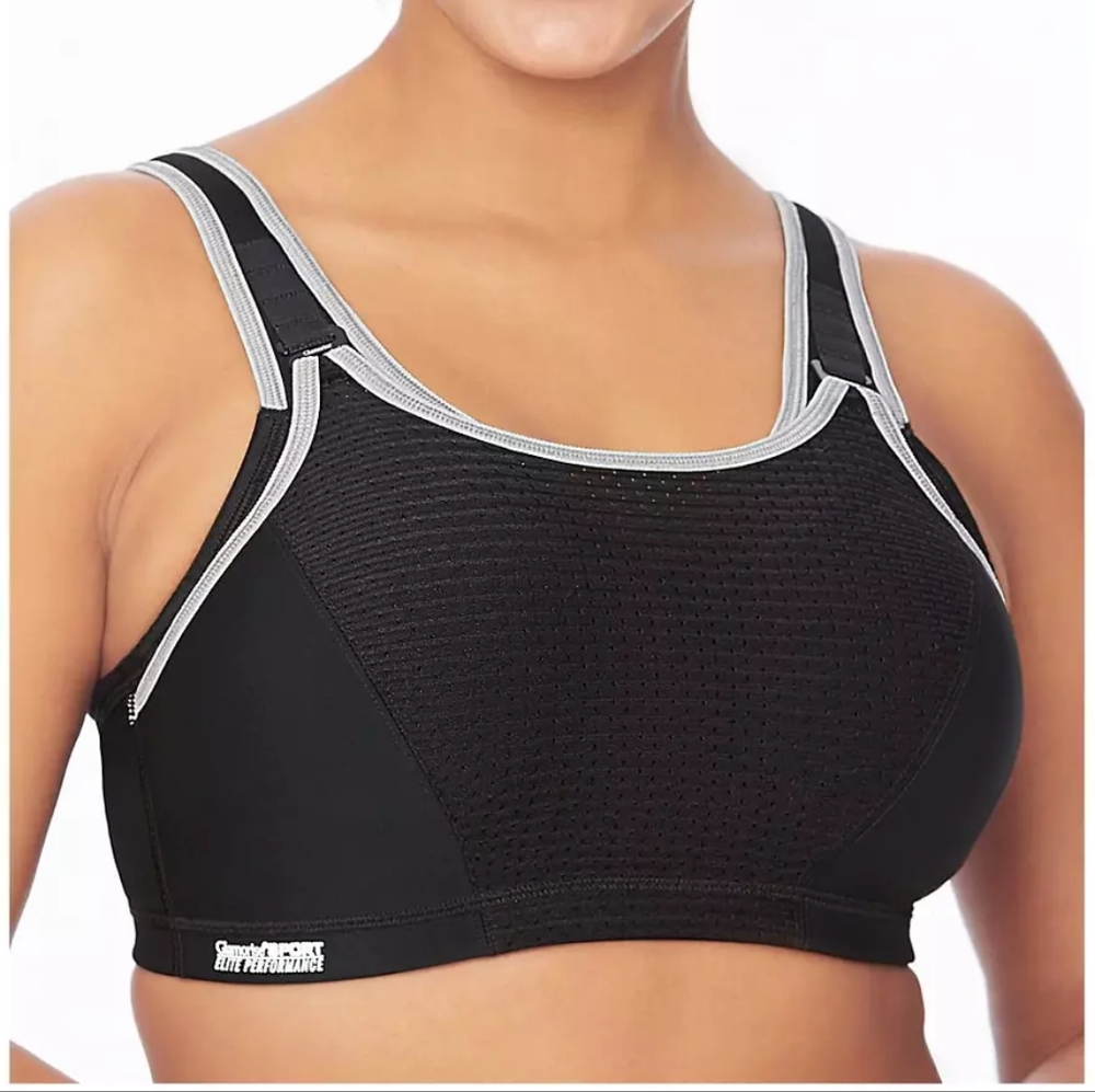 46C NWOT Glamorise BLACK Elite Custom Control Wire-Free Sports Bra, US 46C